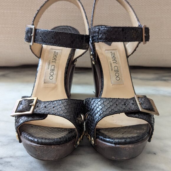 JIMMY CHOO Snake Print Leo Black Sandal IT38, US8 - Picture 2 of 6